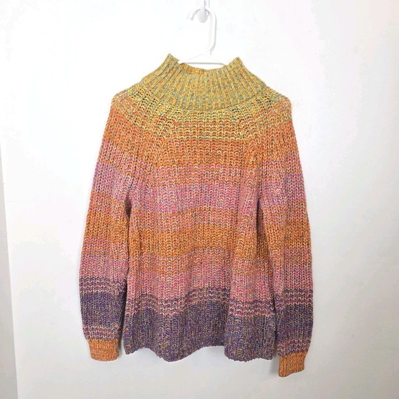 GAP Colorful Rainbow Striped Mock Neck Thick Going Out Sweater Size Medum - Picture 2 of 8
